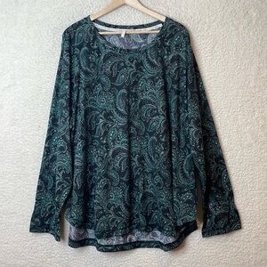 Live Well Womens Green Paisley Longsleeve Boatneck Top SIZE 26/28W PLUS